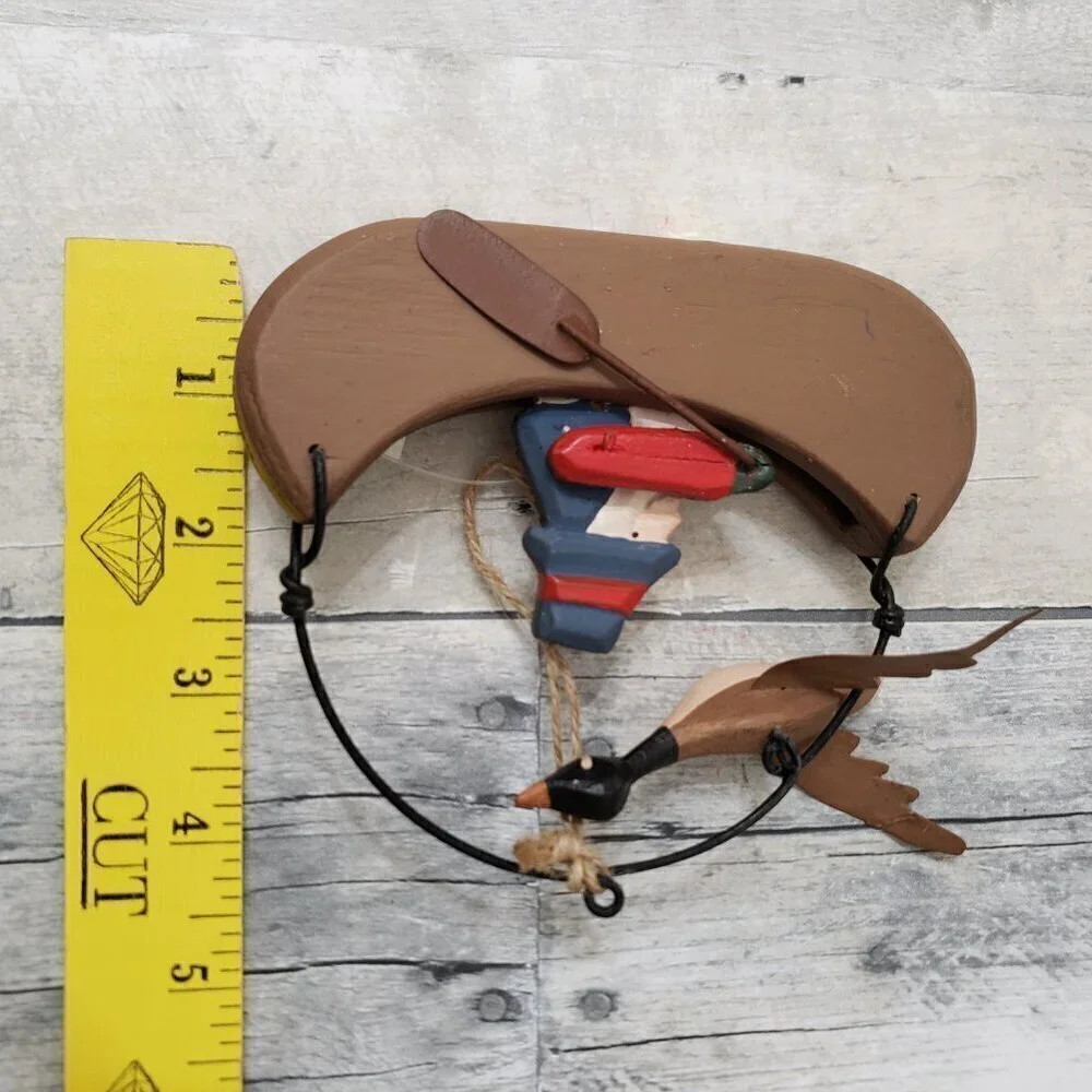 Wood Christmas Ornament Canoe Boater and Duck (unused)